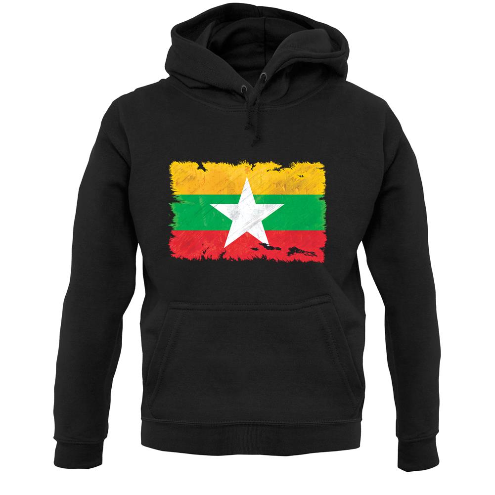 Burma Myanmar Grunge Style Flag Unisex Hoodie