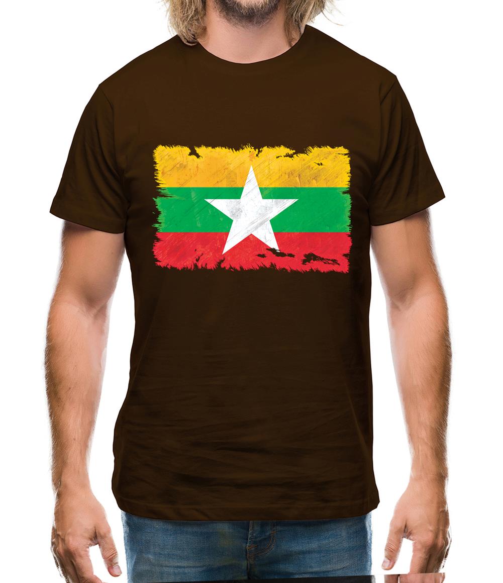 Burma Myanmar Grunge Style Flag Mens T-Shirt