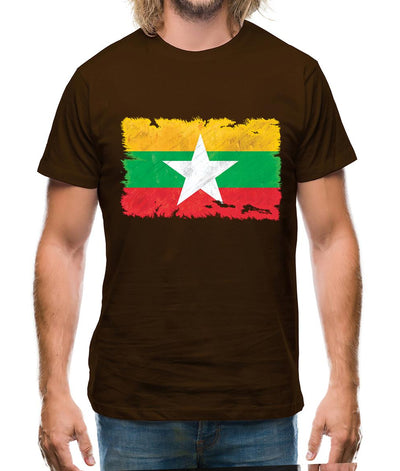 Burma Myanmar Grunge Style Flag Mens T-Shirt