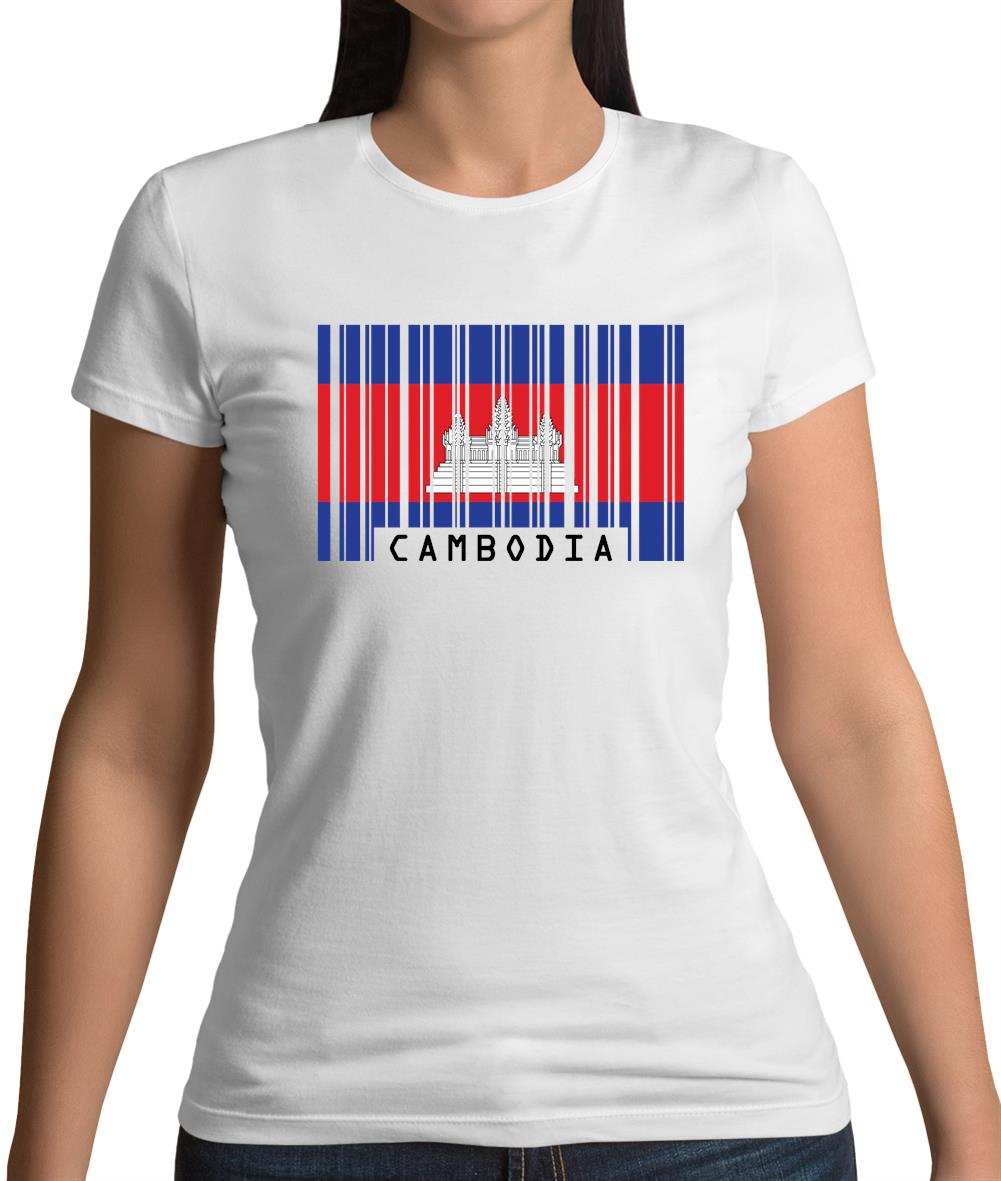 Cambodia Barcode Style Flag Womens T-Shirt