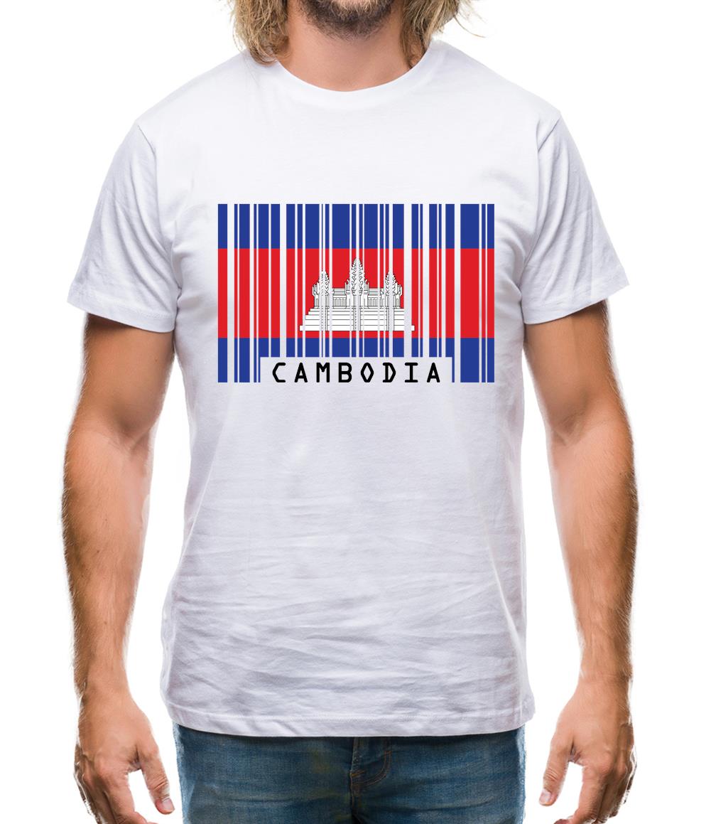 Cambodia Barcode Style Flag Mens T-Shirt