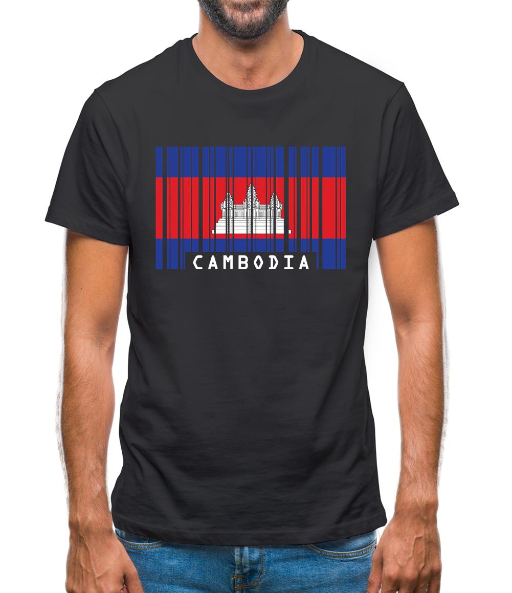 Cambodia Barcode Style Flag Mens T-Shirt