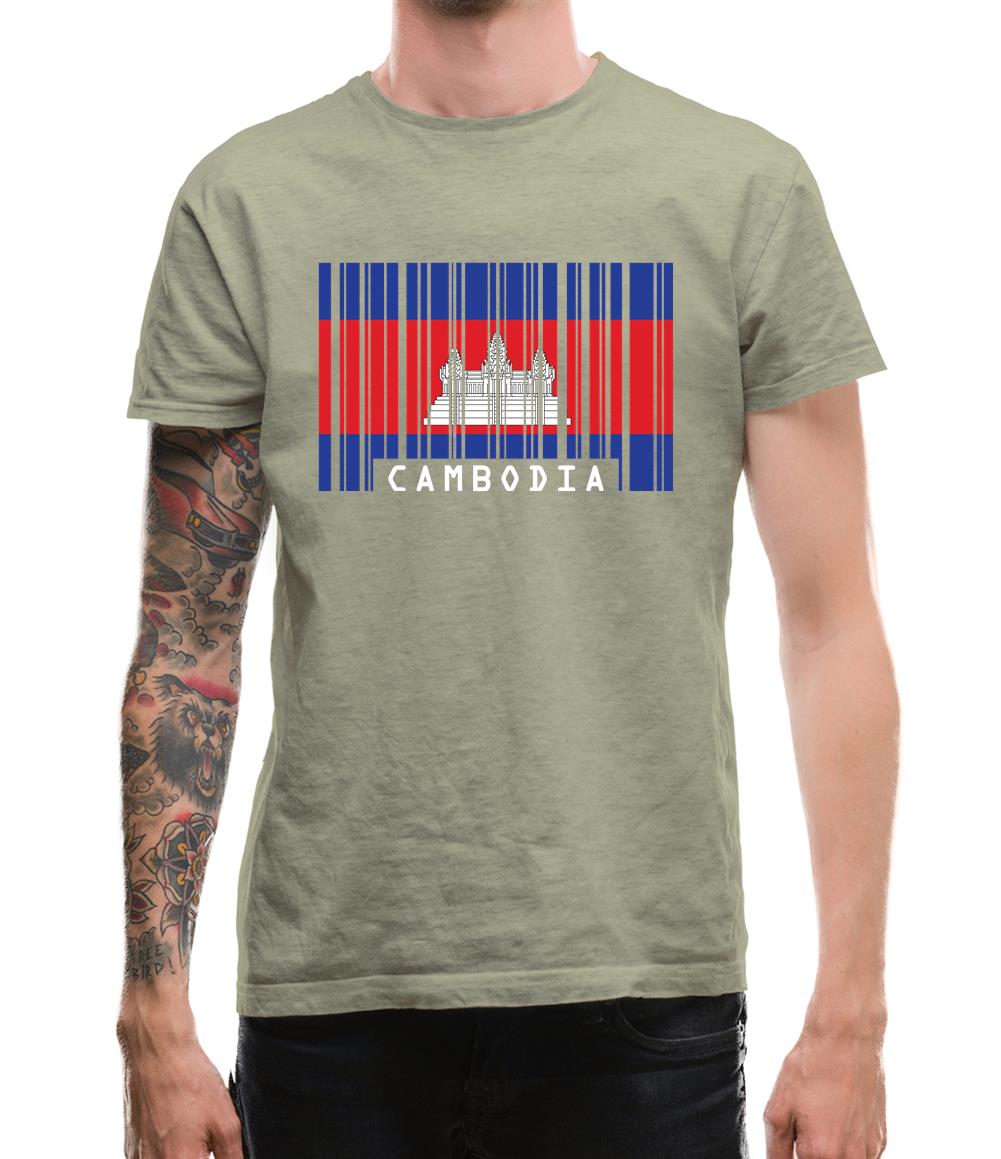 Cambodia Barcode Style Flag Mens T-Shirt