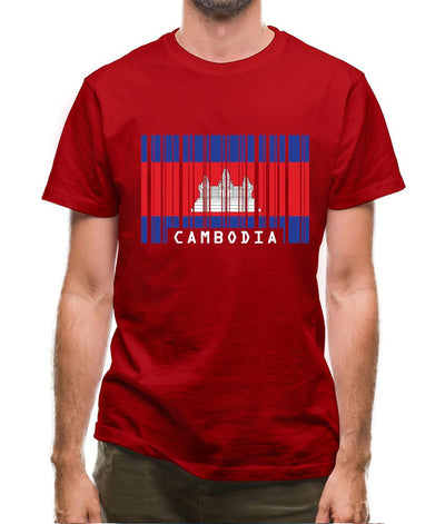 Cambodia Barcode Style Flag Mens T-Shirt