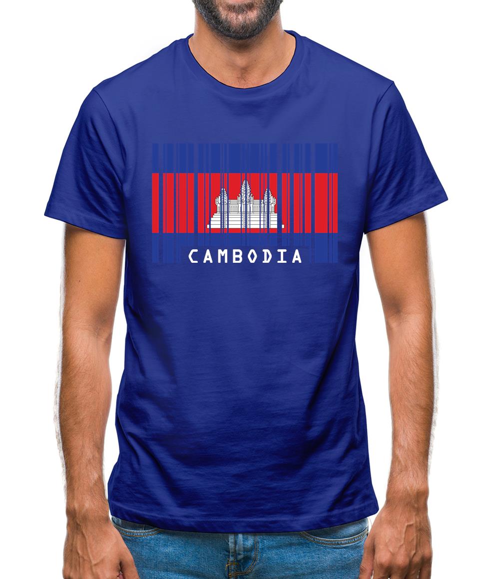 Cambodia Barcode Style Flag Mens T-Shirt