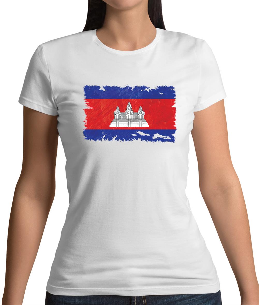 Cambodia Grunge Style Flag Womens T-Shirt
