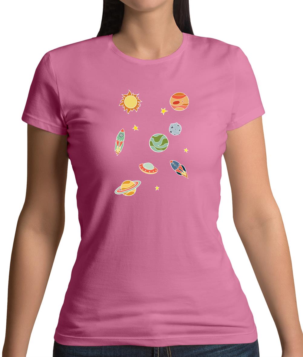 Cartoon Space Scene Womens T-Shirt