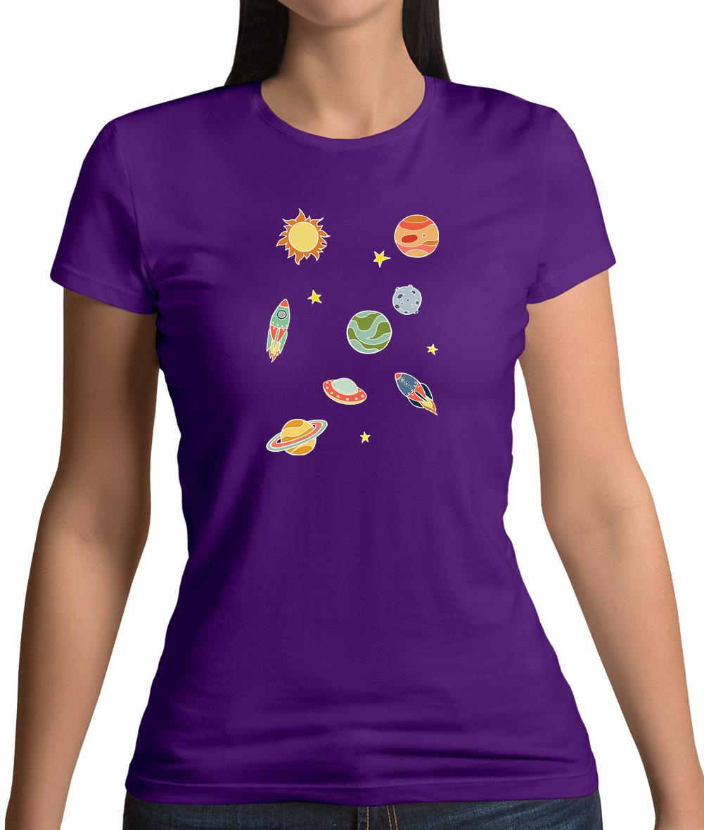 Cartoon Space Scene Womens T-Shirt