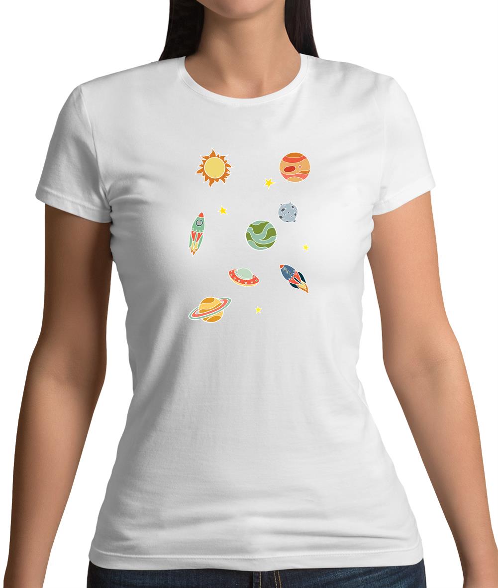 Cartoon Space Scene Womens T-Shirt