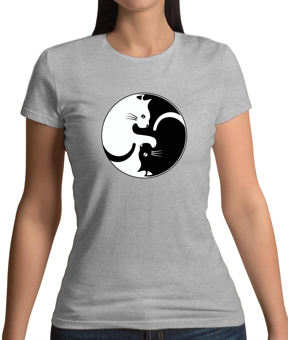 Yin Yang Cat Womens T-Shirt