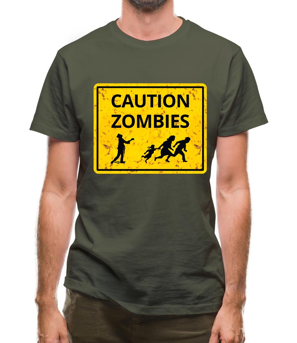 Caution Zombies Road Sign Mens T-Shirt