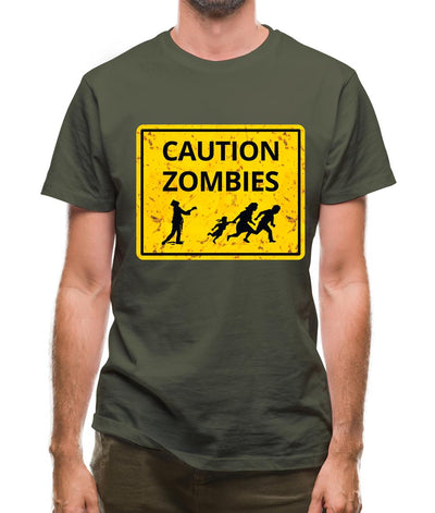 Caution Zombies Road Sign Mens T-Shirt