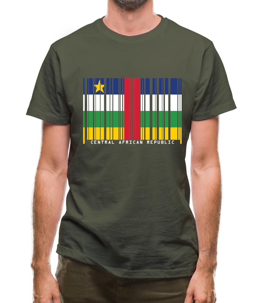 Central African Republic  Barcode Style Flag Mens T-Shirt
