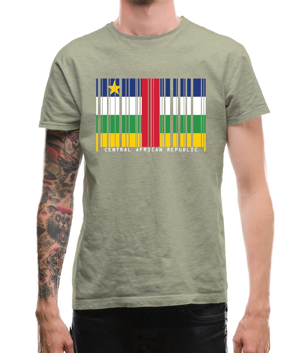 Central African Republic  Barcode Style Flag Mens T-Shirt