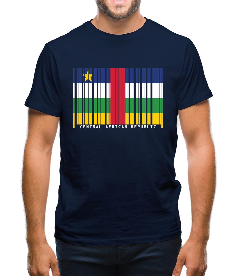 Central African Republic  Barcode Style Flag Mens T-Shirt