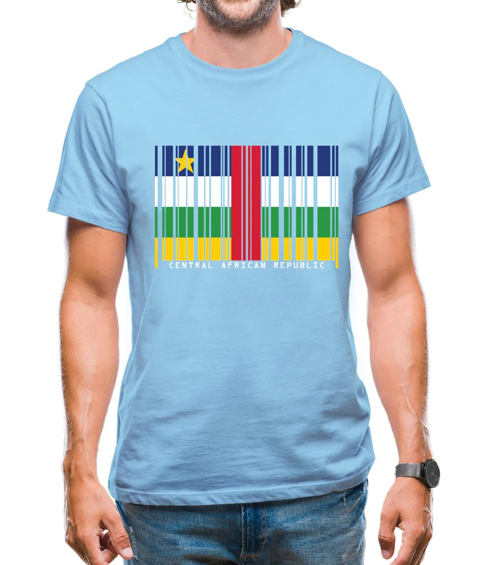 Central African Republic  Barcode Style Flag Mens T-Shirt