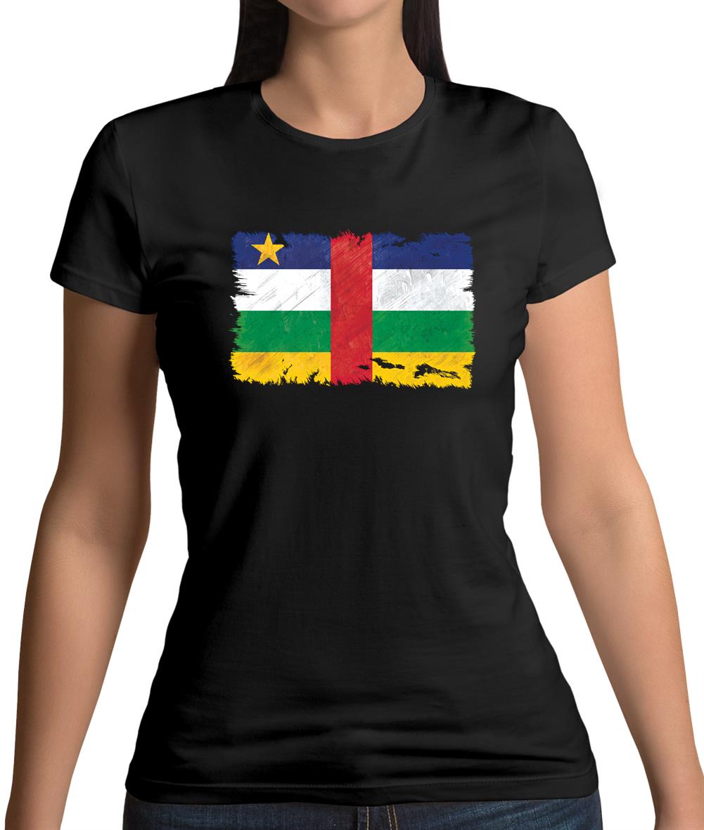 Central African Republic Grunge Style Flag Womens T-Shirt