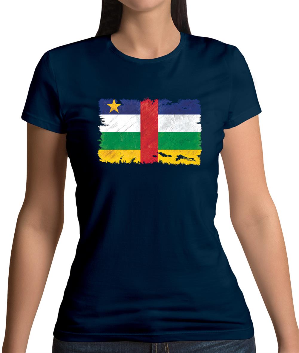 Central African Republic Grunge Style Flag Womens T-Shirt