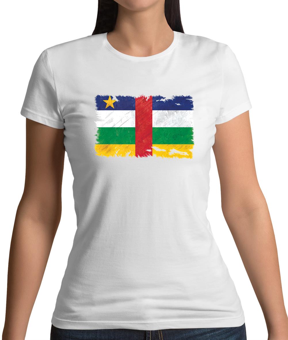 Central African Republic Grunge Style Flag Womens T-Shirt