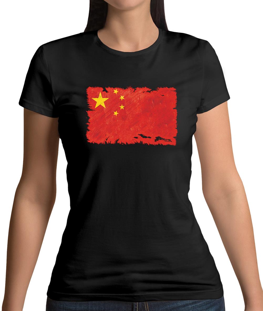 China Grunge Style Flag Womens T-Shirt