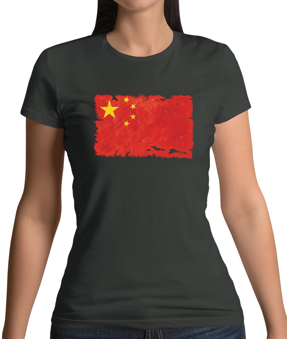 China Grunge Style Flag Womens T-Shirt