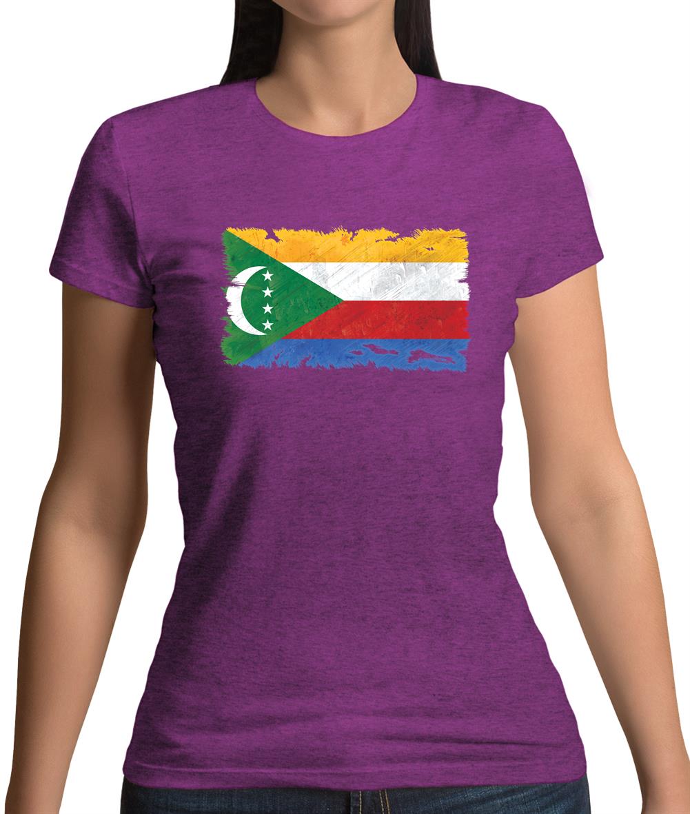Comoros Grunge Style Flag Womens T-Shirt