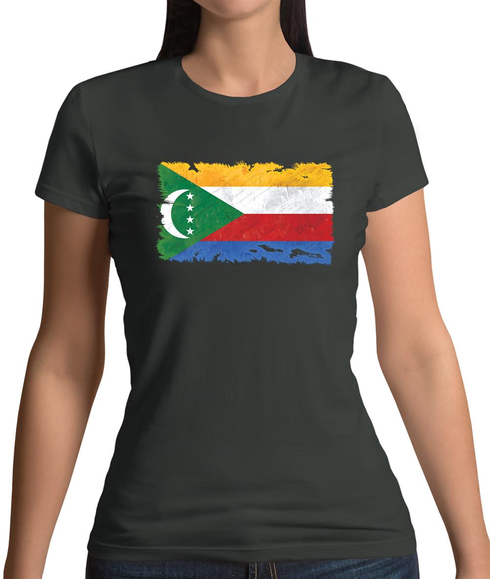 Comoros Grunge Style Flag Womens T-Shirt