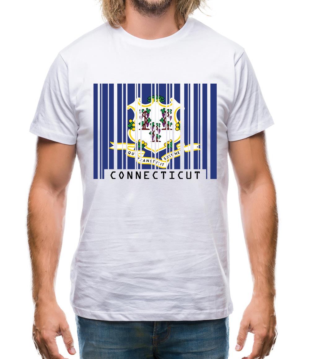 Connecticut Barcode Style Flag Mens T-Shirt