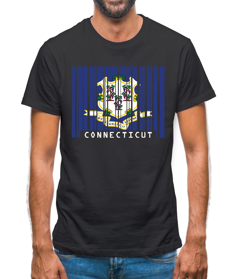 Connecticut Barcode Style Flag Mens T-Shirt