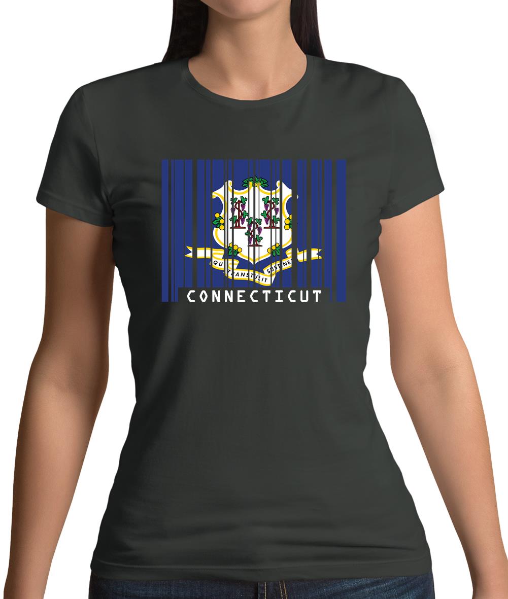 Connecticut Barcode Style Flag Womens T-Shirt
