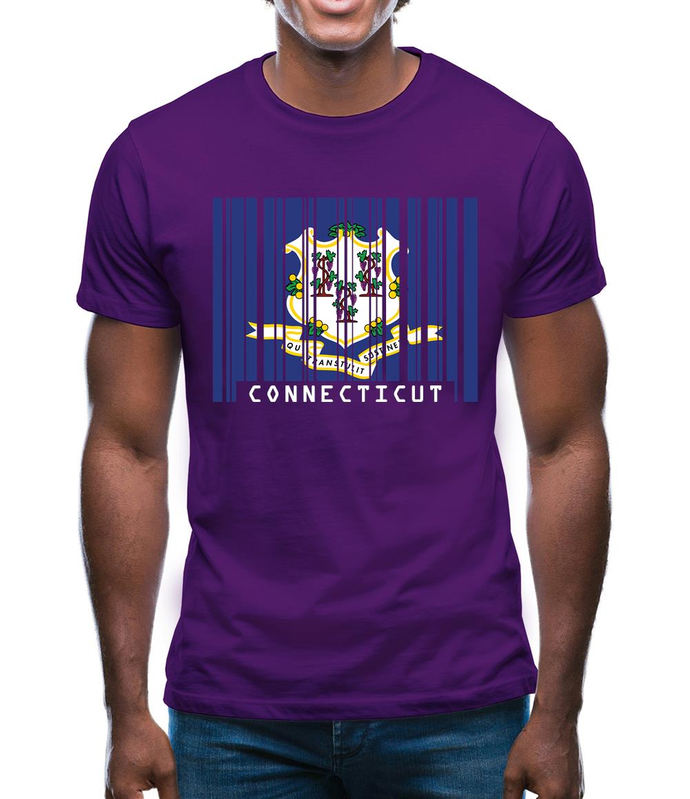 Connecticut Barcode Style Flag Mens T-Shirt