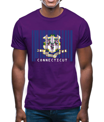 Connecticut Barcode Style Flag Mens T-Shirt