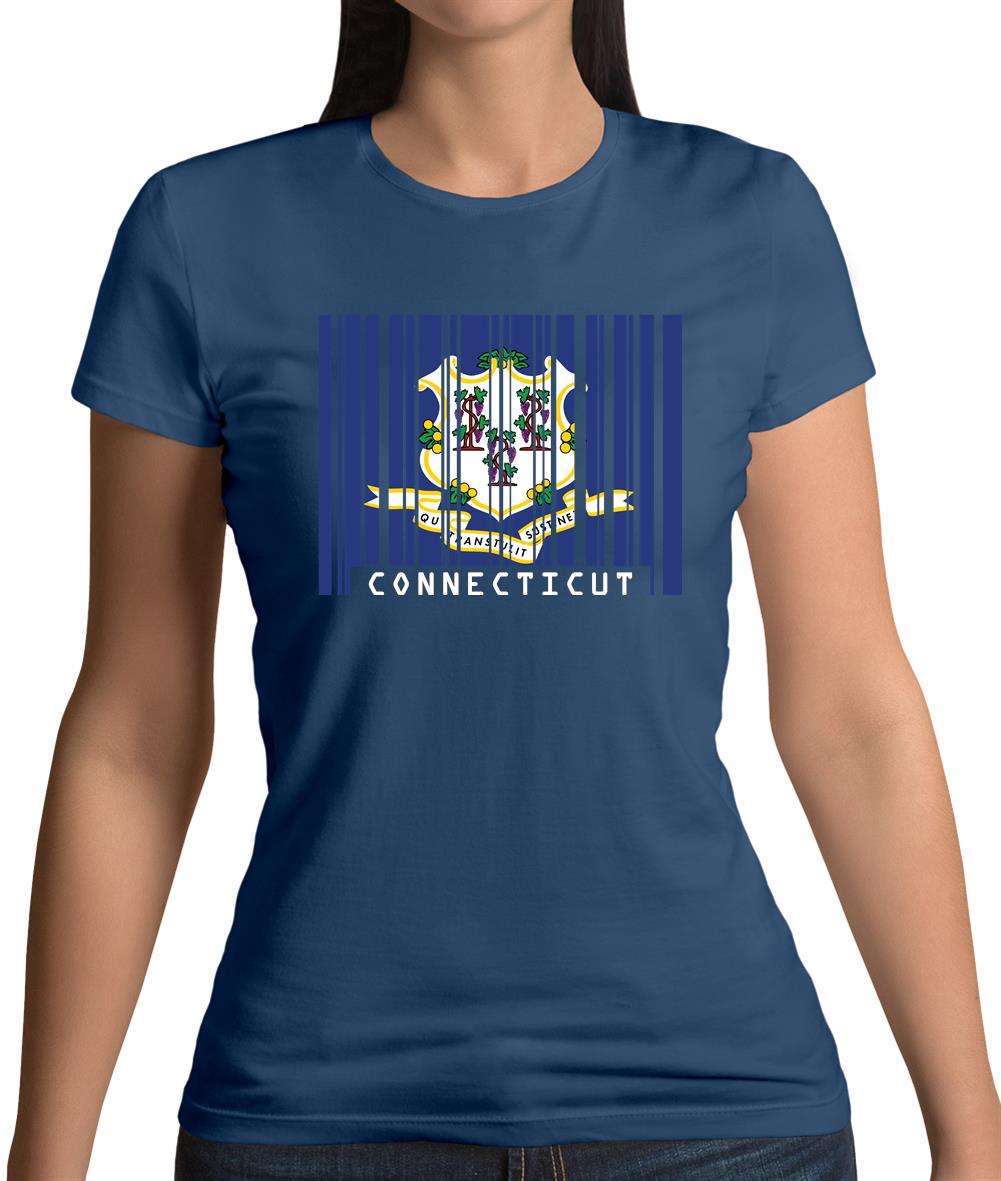 Connecticut Barcode Style Flag Womens T-Shirt