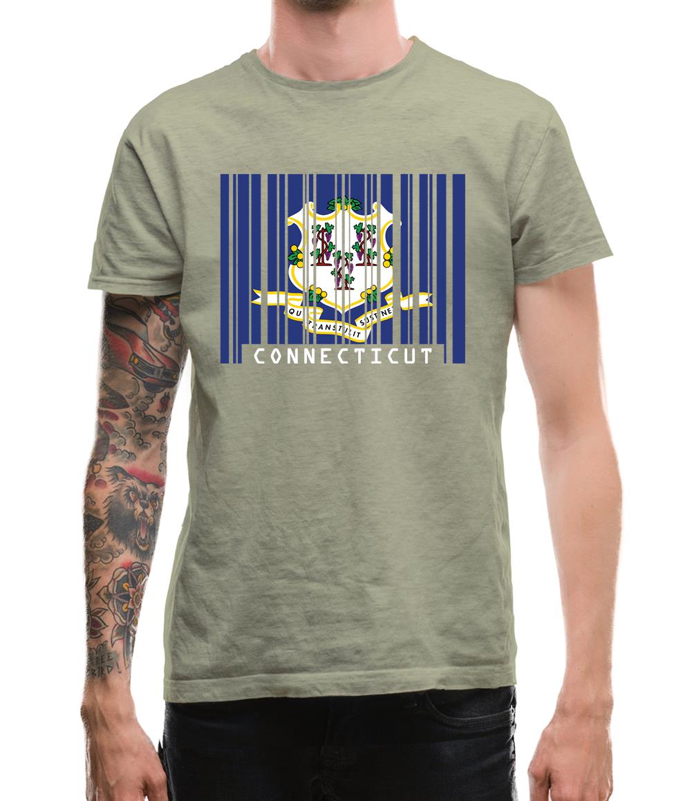 Connecticut Barcode Style Flag Mens T-Shirt