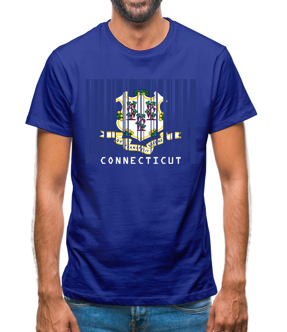 Connecticut Barcode Style Flag Mens T-Shirt