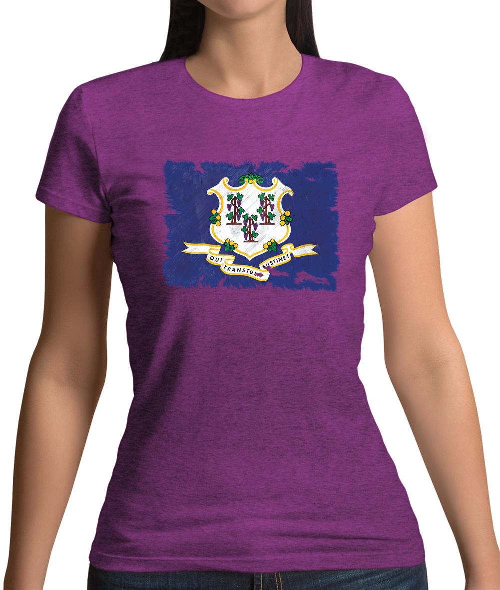 Connecticut Grunge Style Flag Womens T-Shirt