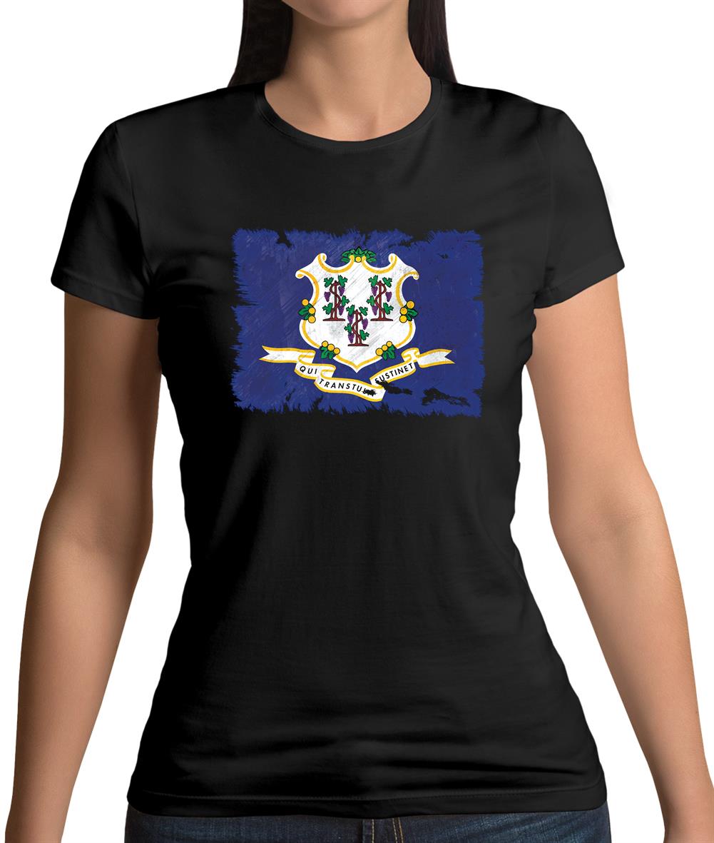 Connecticut Grunge Style Flag Womens T-Shirt