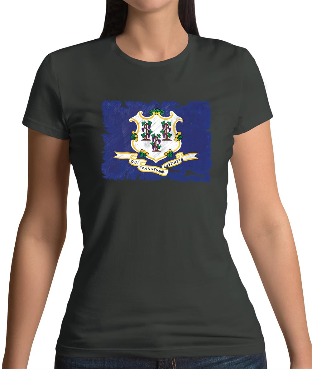 Connecticut Grunge Style Flag Womens T-Shirt