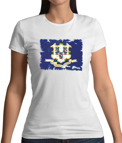Connecticut Grunge Style Flag Womens T-Shirt
