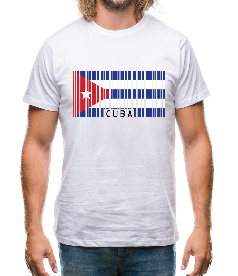 Cuba Barcode Style Flag Mens T-Shirt