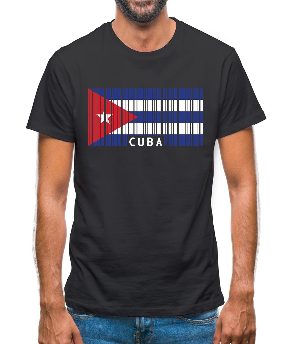 Cuba Barcode Style Flag Mens T-Shirt