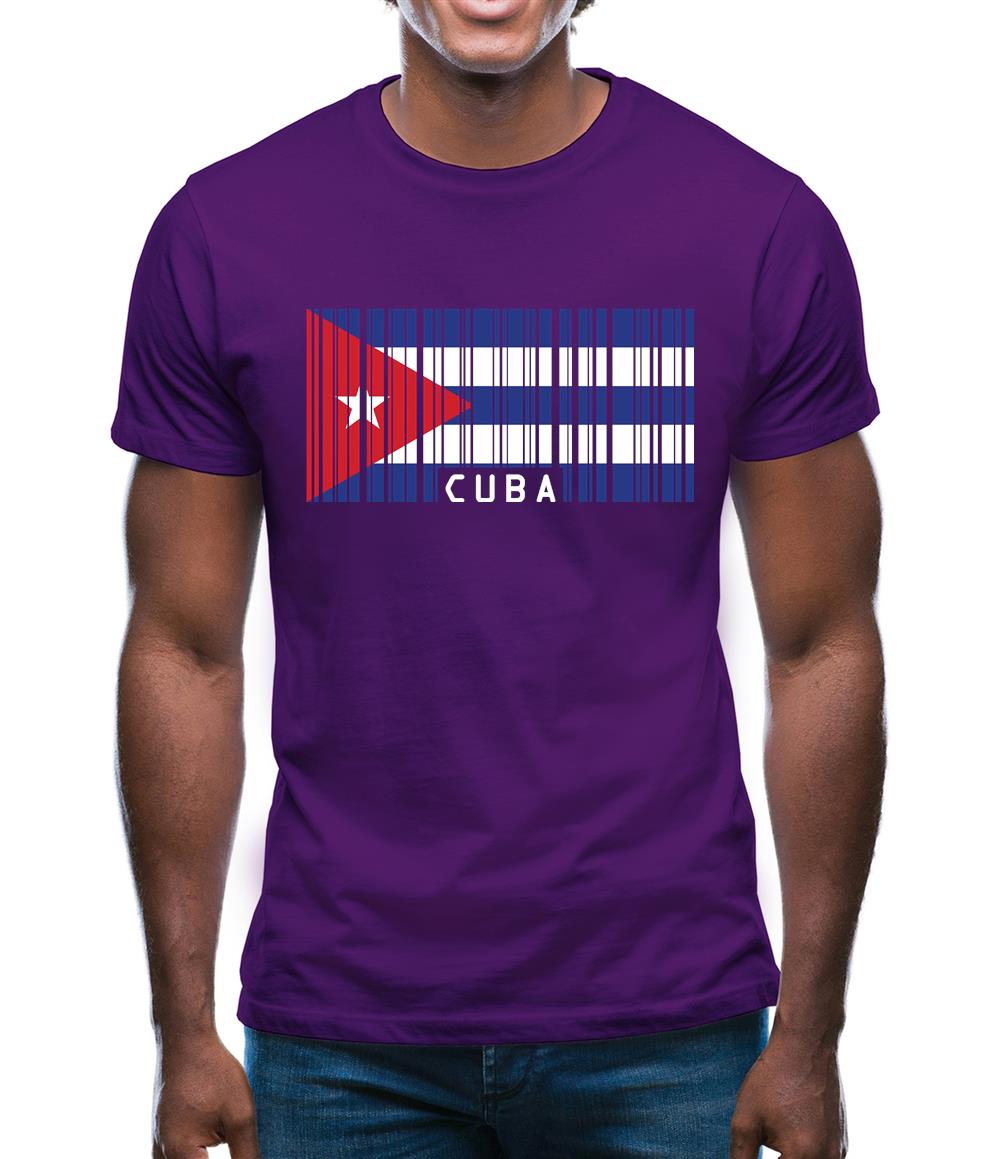 Cuba Barcode Style Flag Mens T-Shirt