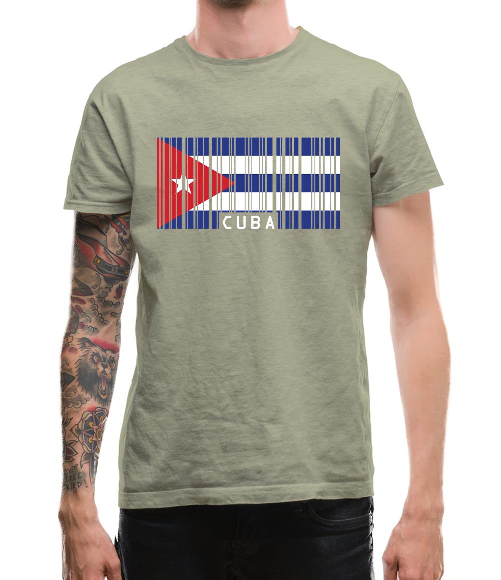 Cuba Barcode Style Flag Mens T-Shirt