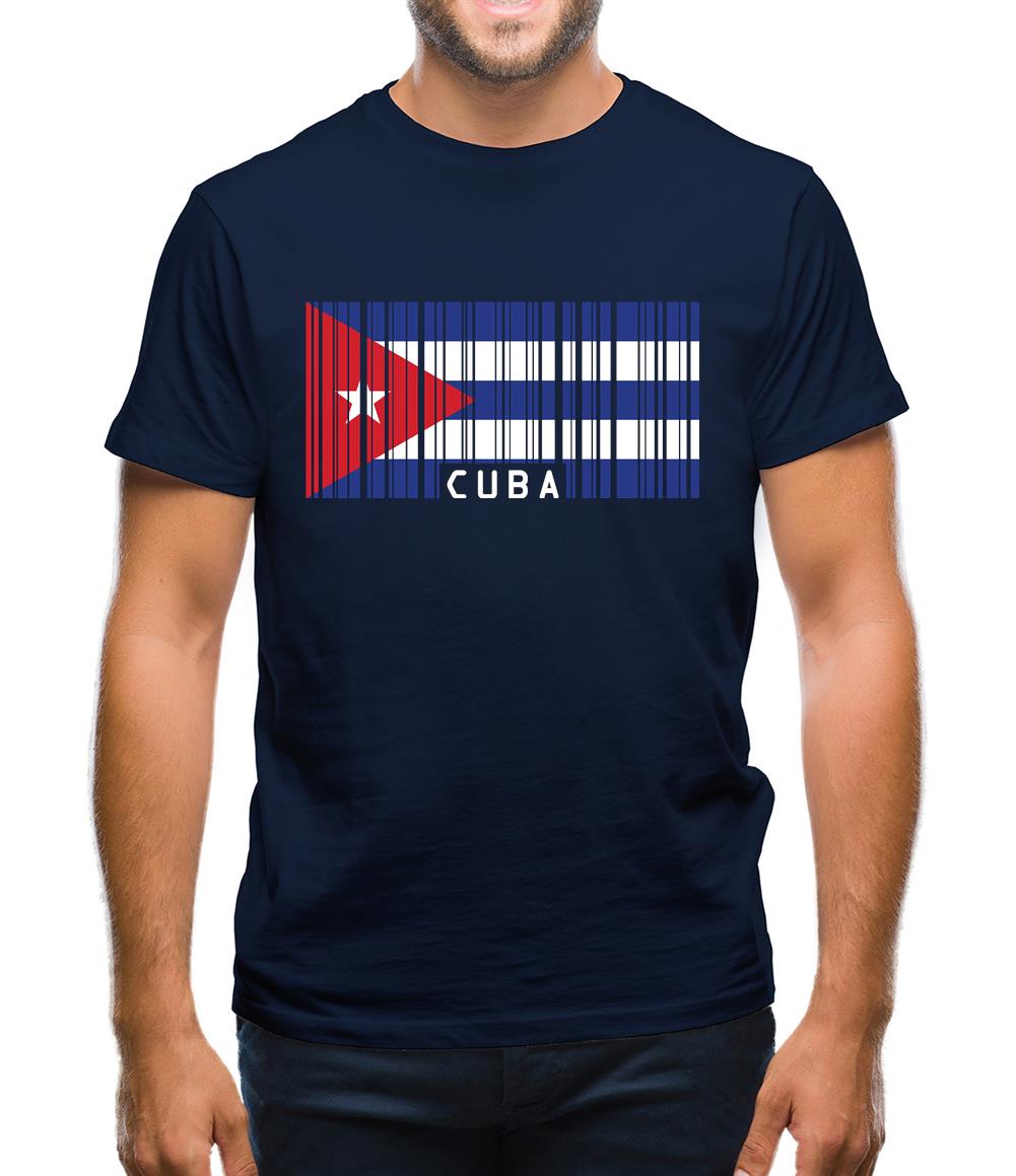 Cuba Barcode Style Flag Mens T-Shirt