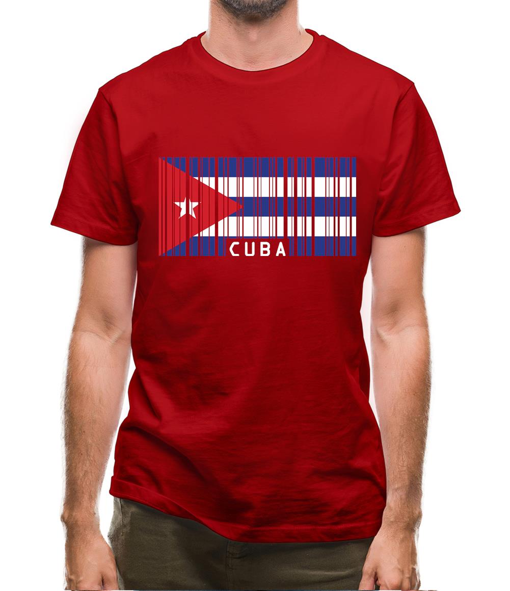 Cuba Barcode Style Flag Mens T-Shirt