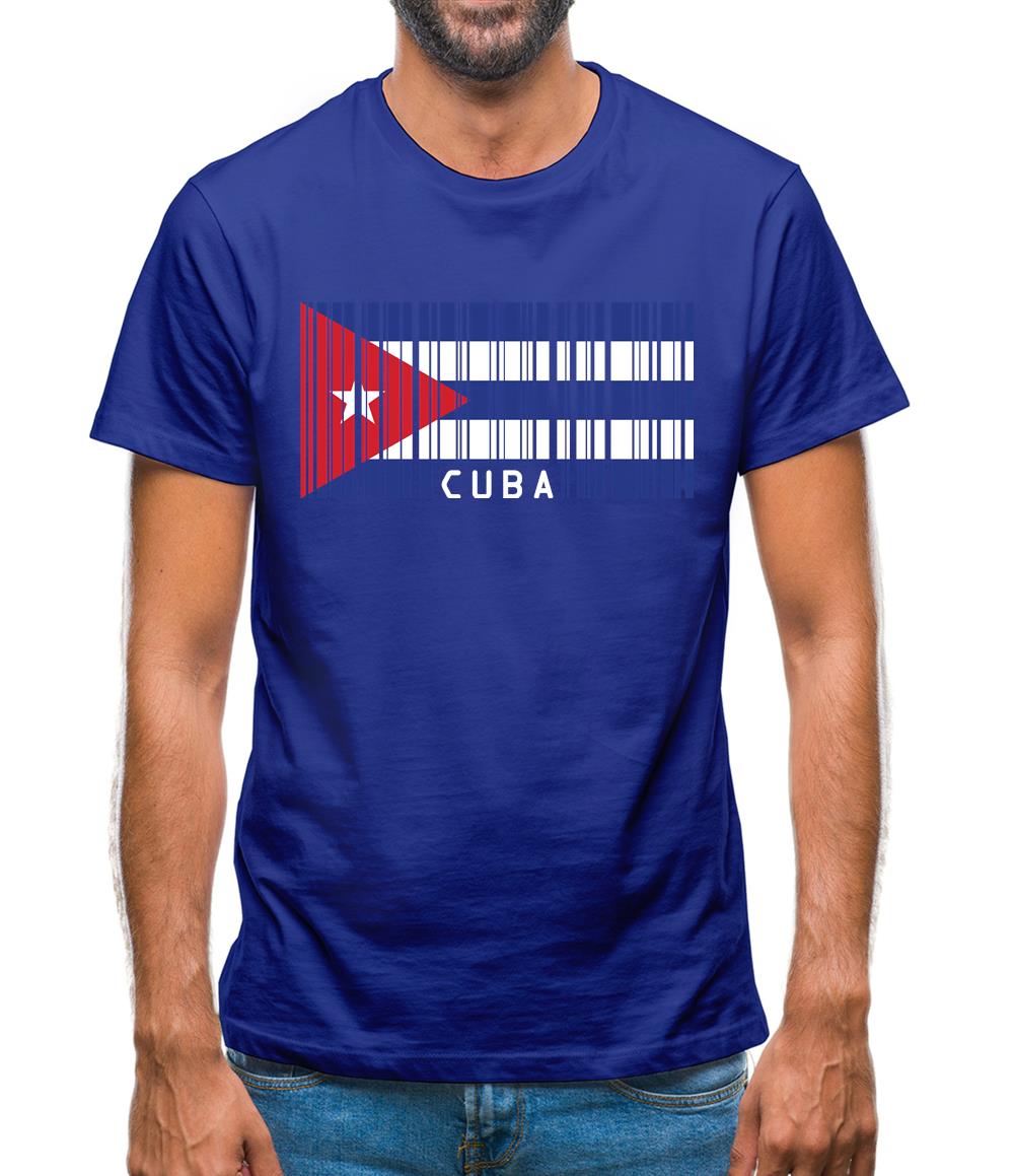 Cuba Barcode Style Flag Mens T-Shirt