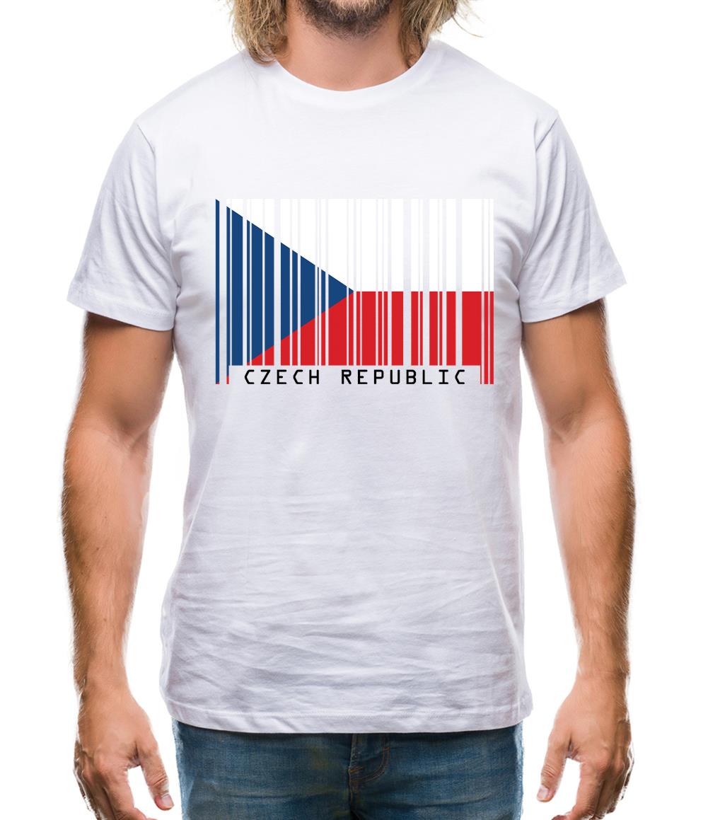 Czech Republic  Barcode Style Flag Mens T-Shirt