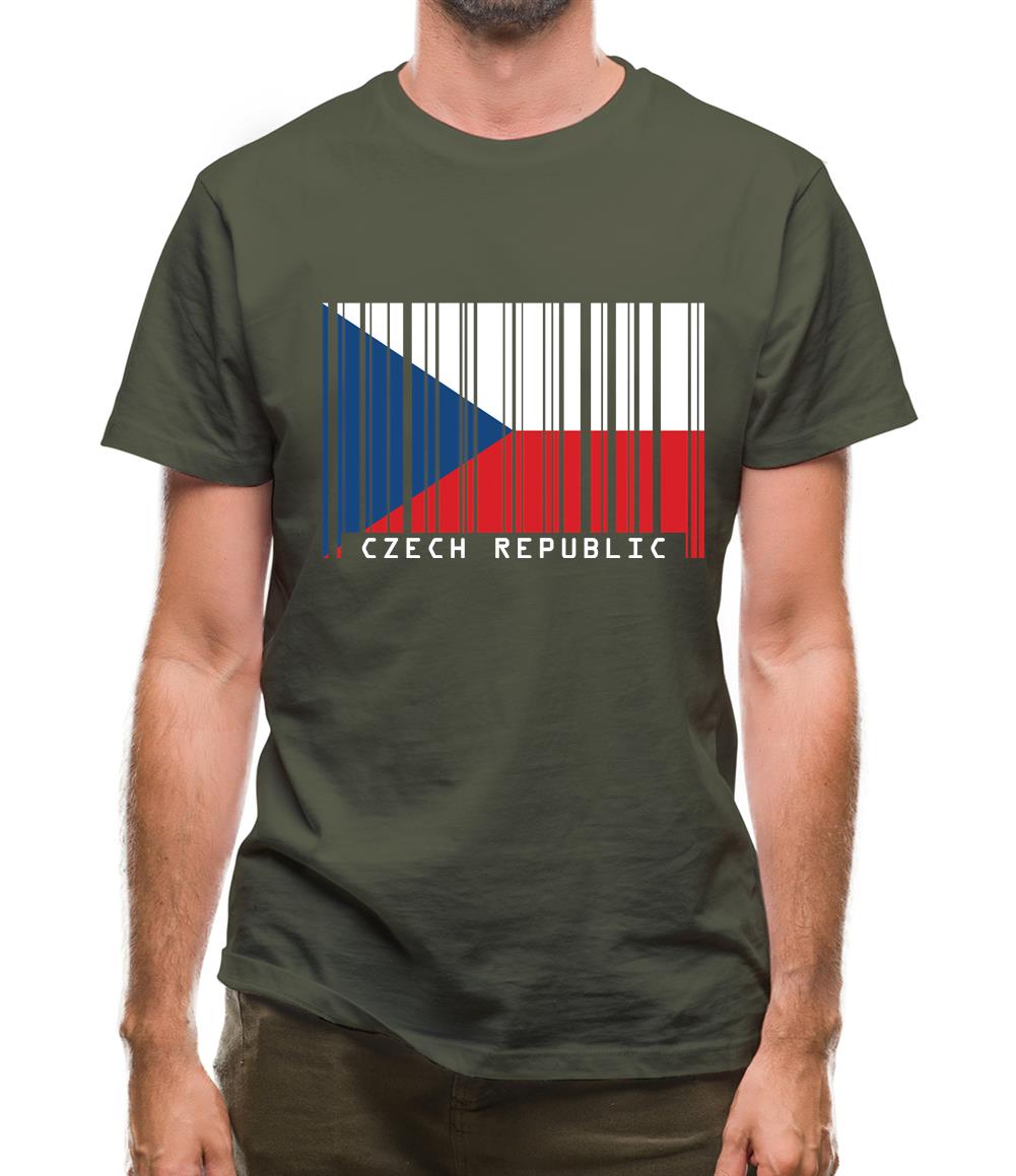 Czech Republic  Barcode Style Flag Mens T-Shirt