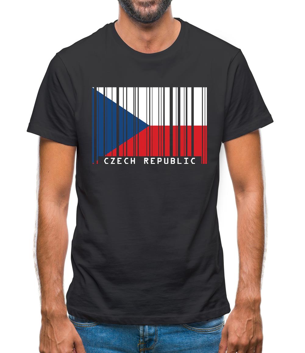 Czech Republic  Barcode Style Flag Mens T-Shirt