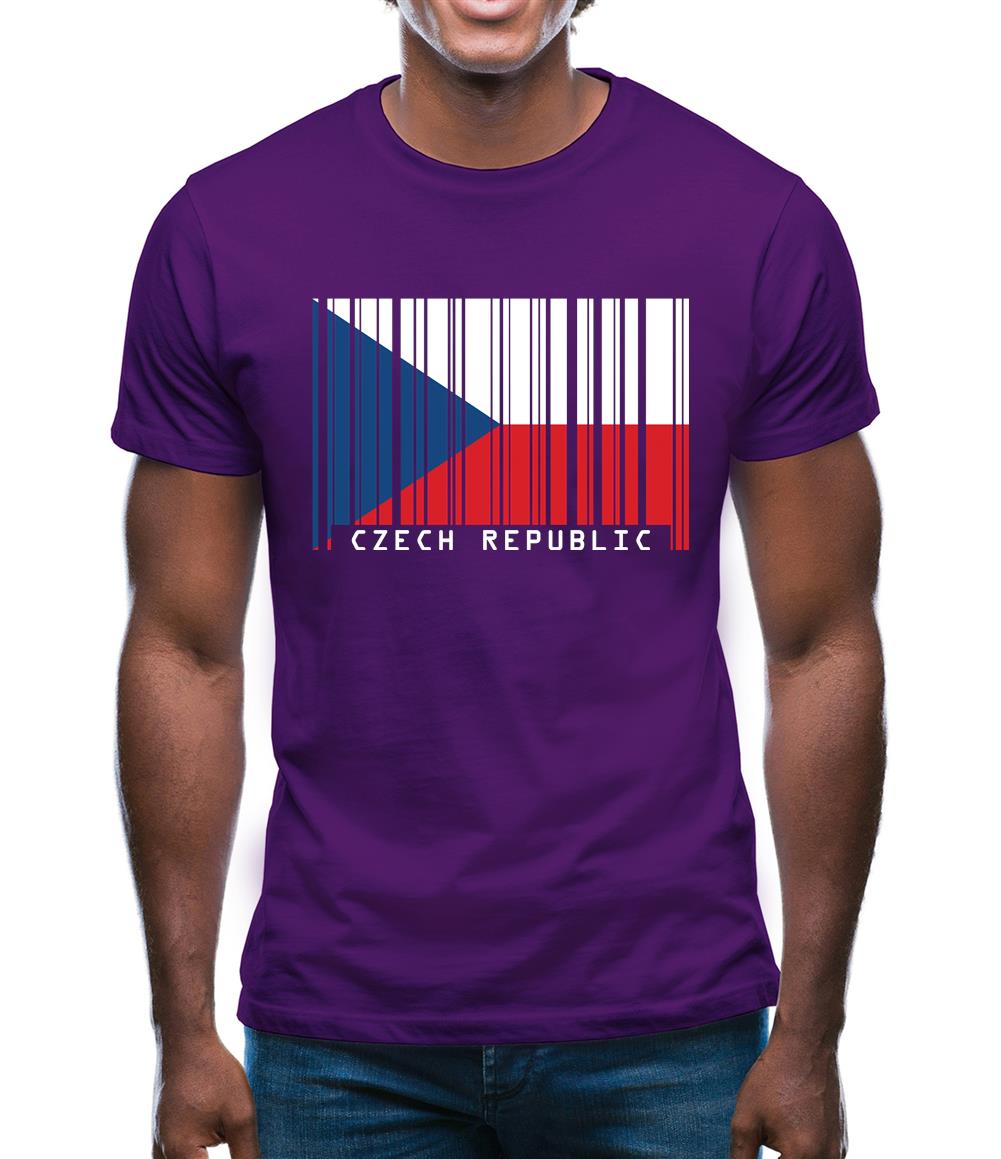 Czech Republic  Barcode Style Flag Mens T-Shirt